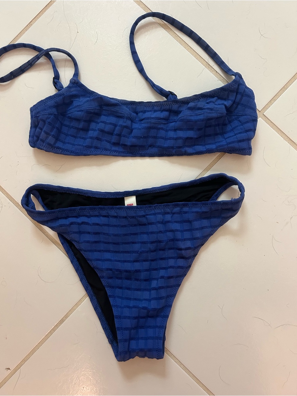 SOLID & STRIPED Deep Blue Textured Bikini